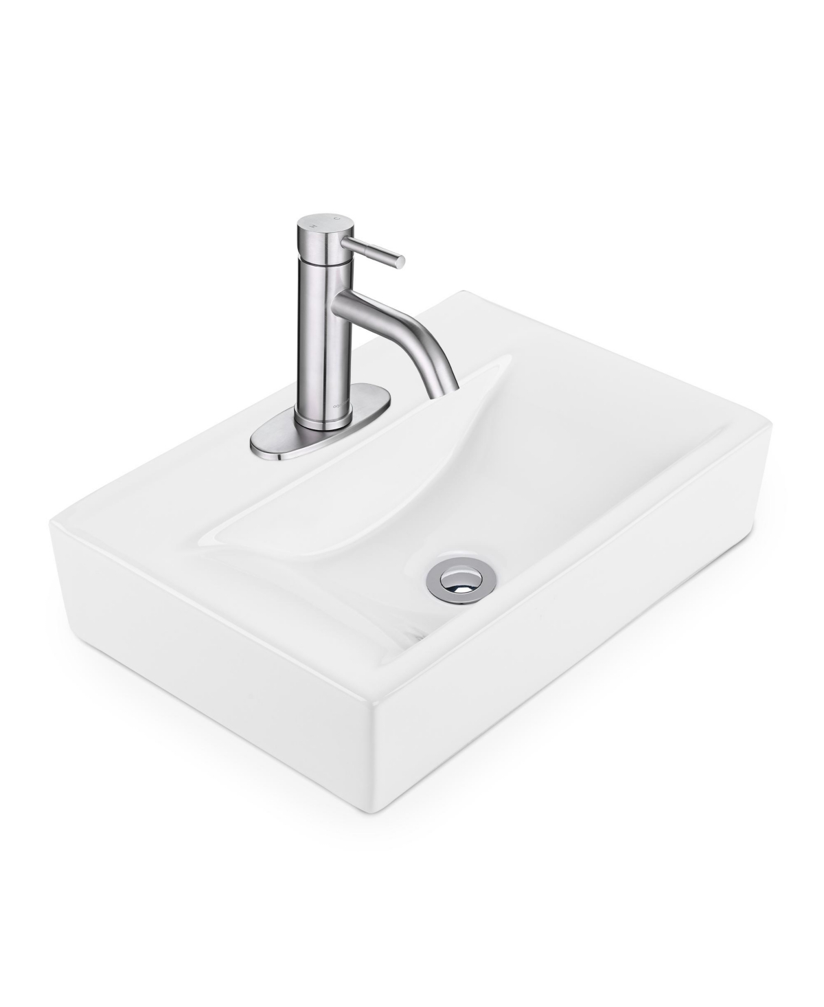 Rectangle Bathroom Ceramic Vessel Sink Kit Single-hole Faucet Drain - Natural