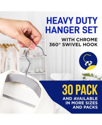 Bakken- Swiss Lifemaster Durable Non-Slip Clothes Hangers - Premium Set of 30 Sturdy Gray Plastic with Smooth 360° Swivel Hooks & Built-In Accessories Hang Coats Jackets and Expensive Garments Stress Free Hanging