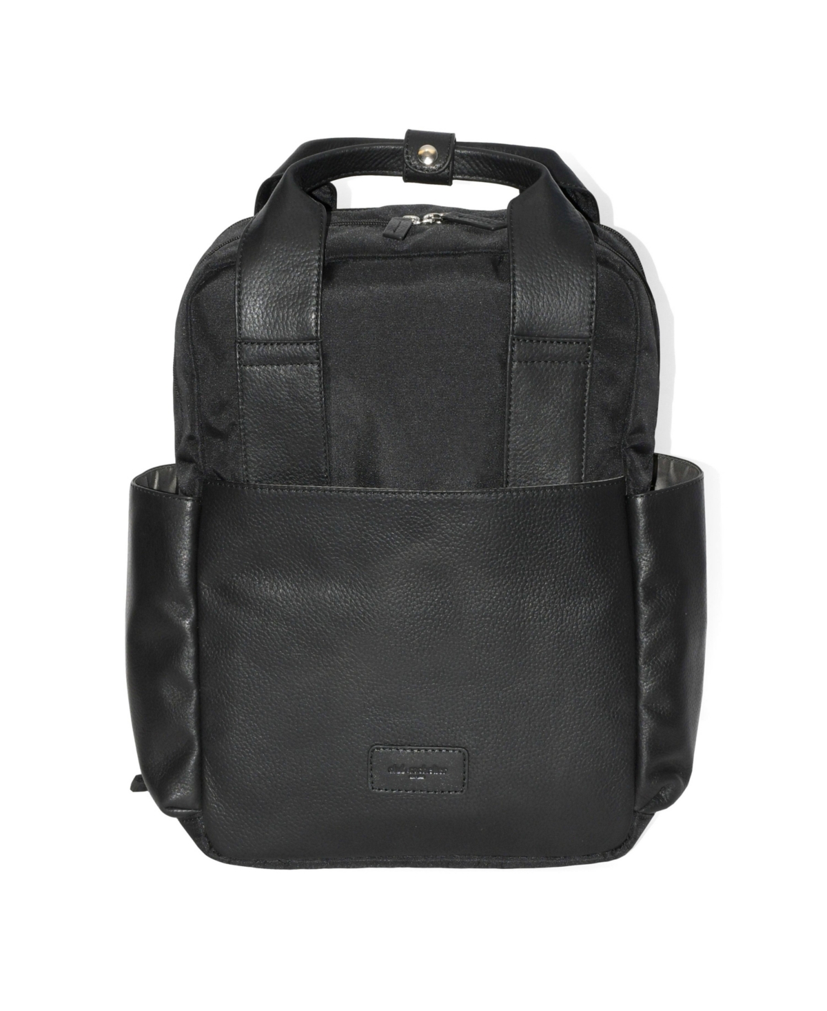 Leather Backpack with Double Handles and Multi Pockets - Black