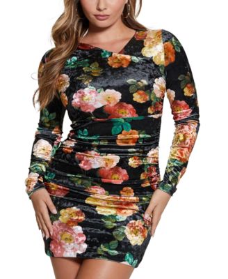 GUESS - Women's Tess Velvet Floral-Print Bodycon Dress