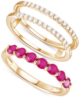 2-Pc. Set Emerald (7/8 ct. t.w.) Ring & Diamond Enhancer (1/4 ct. t.w.) in 14k Gold (Also in Ruby and Sapphire)