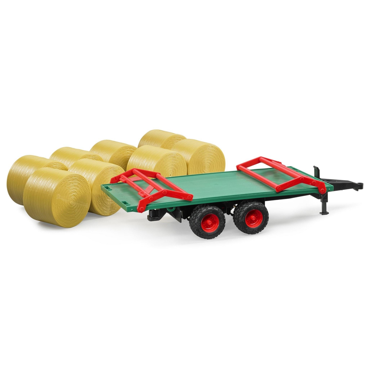 Bruder 1/16 Flat Wagon Bale Carrier w/Tandem Axle & 8 round bales