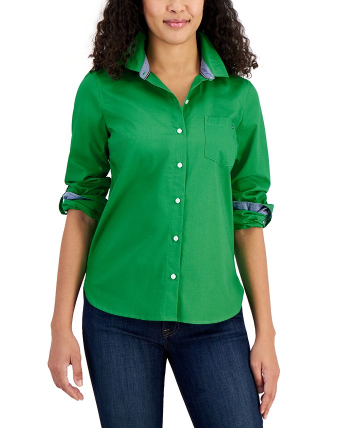Tommy Hilfiger Women's Cotton Roll-Tab Button-Up Shirt - Macy's