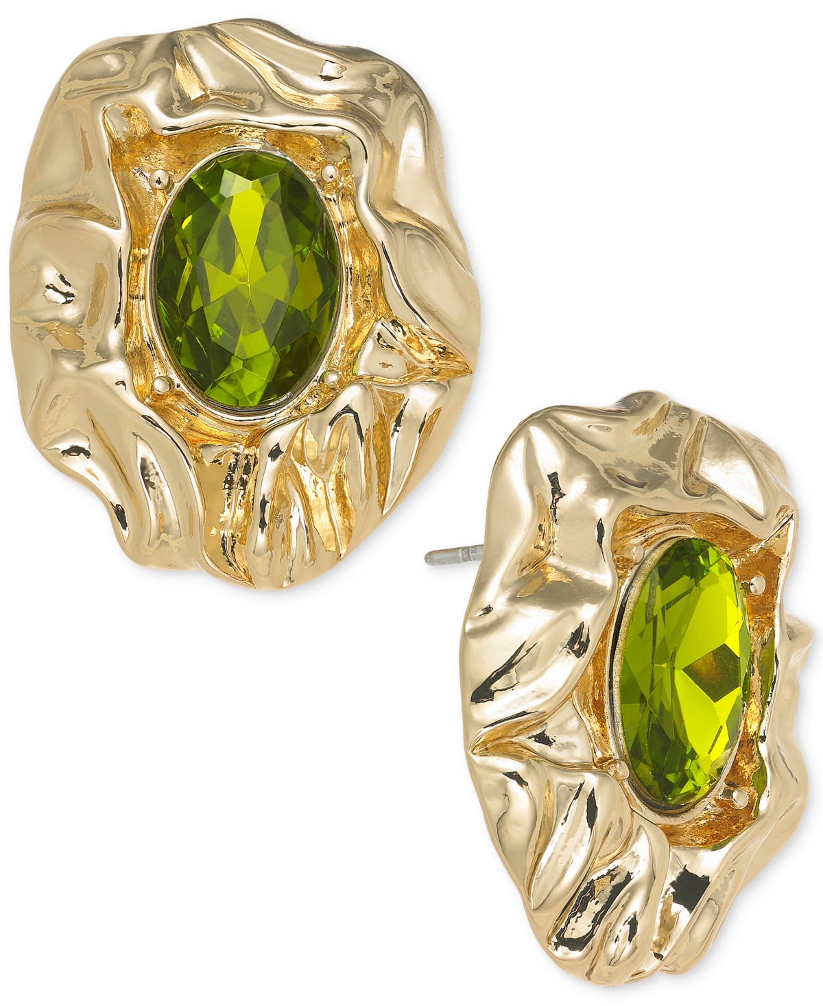 Shop Inc International Concepts Gold-tone Stone Hammered Flower Stud Earrings, Created For Macy's In Green