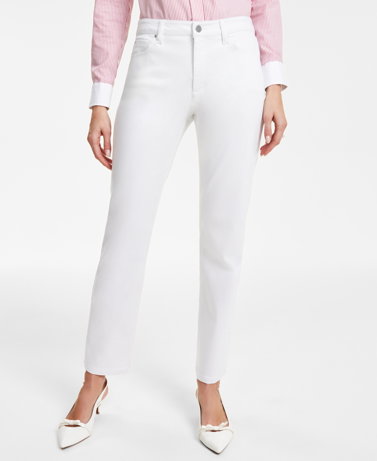 Shop Jones New York Petite Lexington Straight-leg Denim Jeans In Soft White