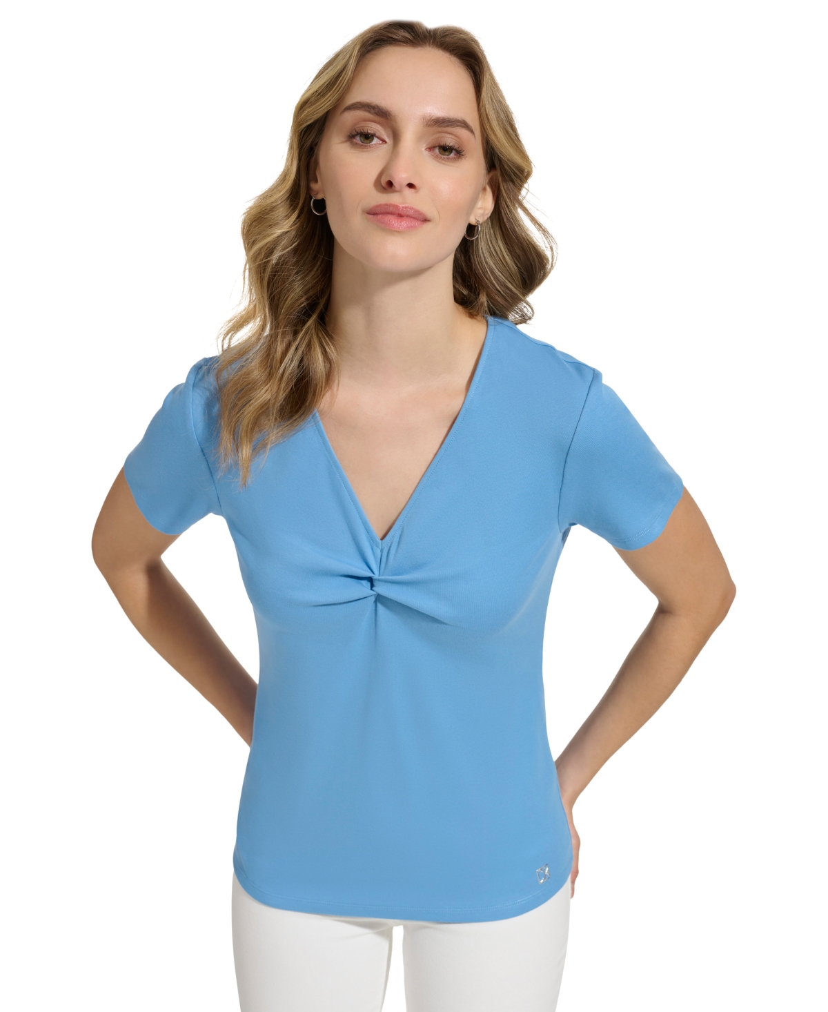 Calvin Klein Women's Twist Front V-neck T-shirt In Bayou