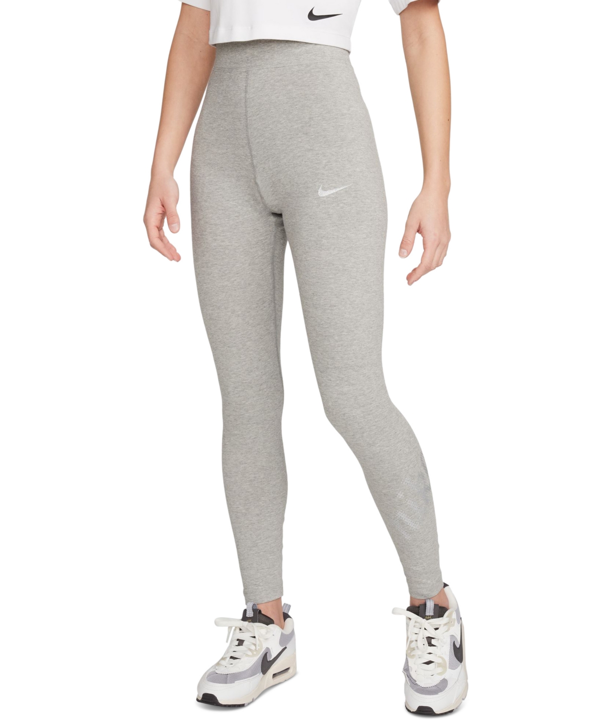 Shop Nike Women's Sportswear Essential High-rise Full-length Leggings In Dark Grey Heather