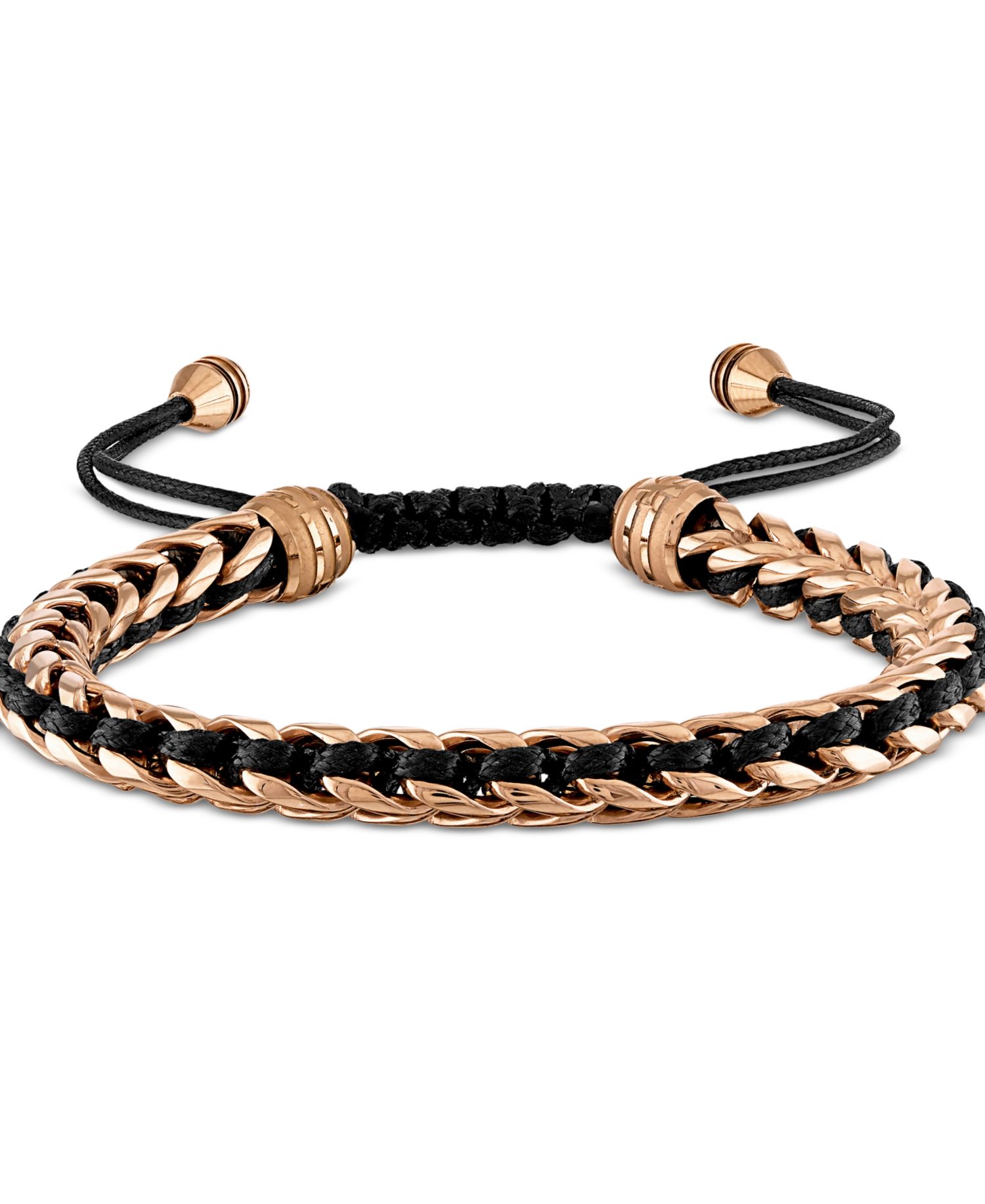 Rose Gold-Tone IP Stainless Steel Cord Woven Slider Bracelet