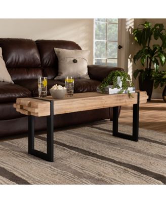 Henson Rustic and Industrial 47.2" Natural Finished Wood and Finished Metal Bench