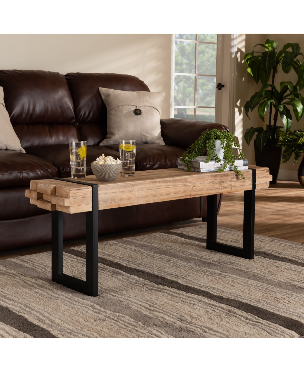 Baxton Studio Henson Rustic And Industrial 47.2" Natural Finished Wood And Finished Metal Bench In Brown,black