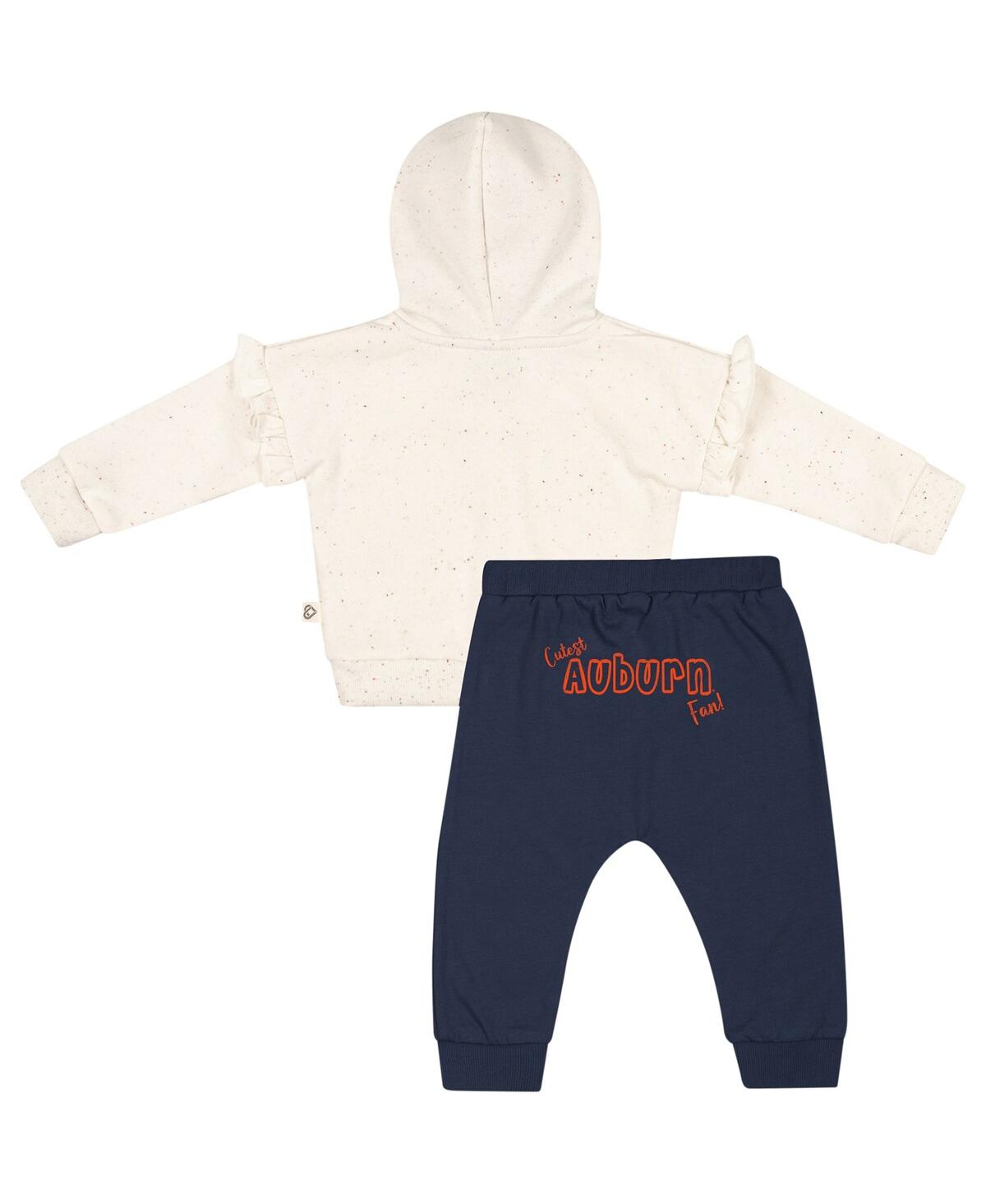 Shop Colosseum Girls Newborn And Infant  Natural, Navy Auburn Tigers Pullover Hoodie And Fleece Pants Set In Natural,navy