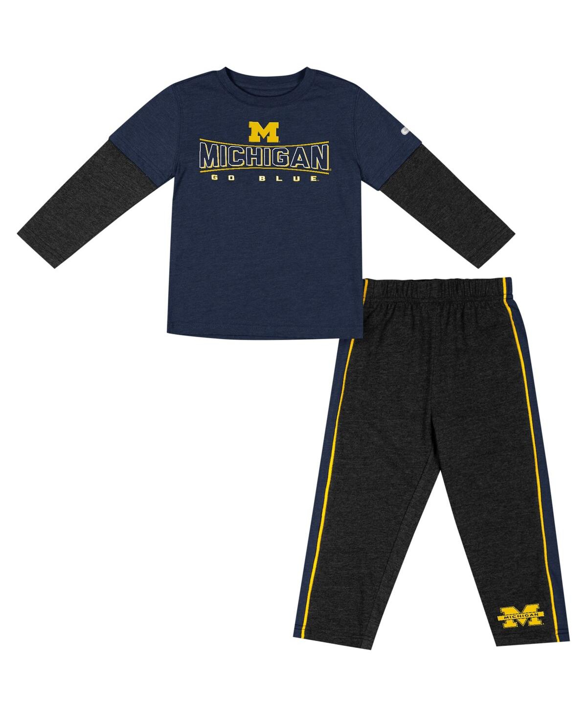 Colosseum Babies' Toddler Boys And Girls  Navy, Black Notre Dame Fighting Irish Long Sleeve T-shirt And Pants In Navy,black