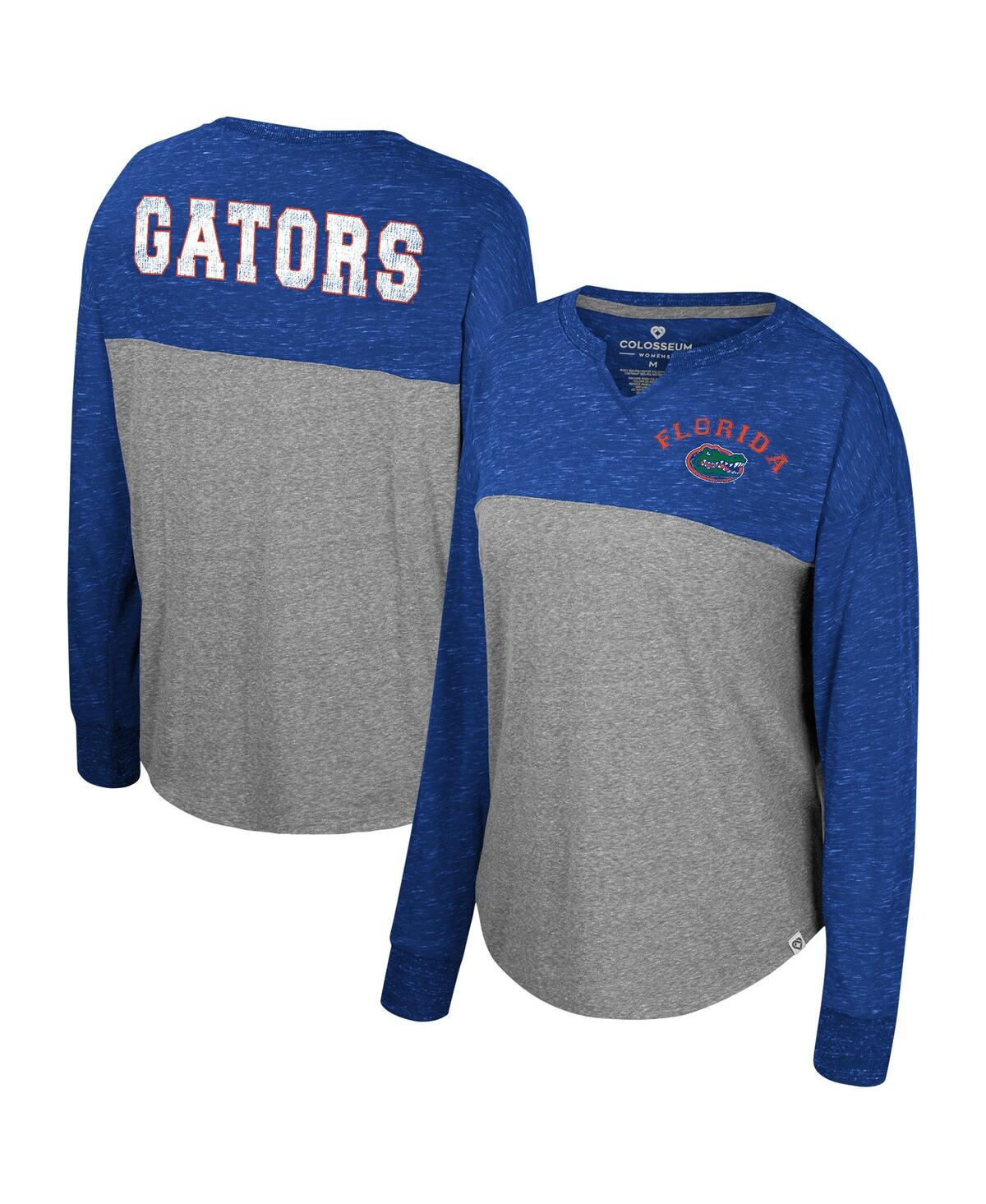 Colosseum Women's  Heather Gray, Royal Distressed Florida Gators Jelly Of The Month Oversized Tri-ble In Heather Gray,royal