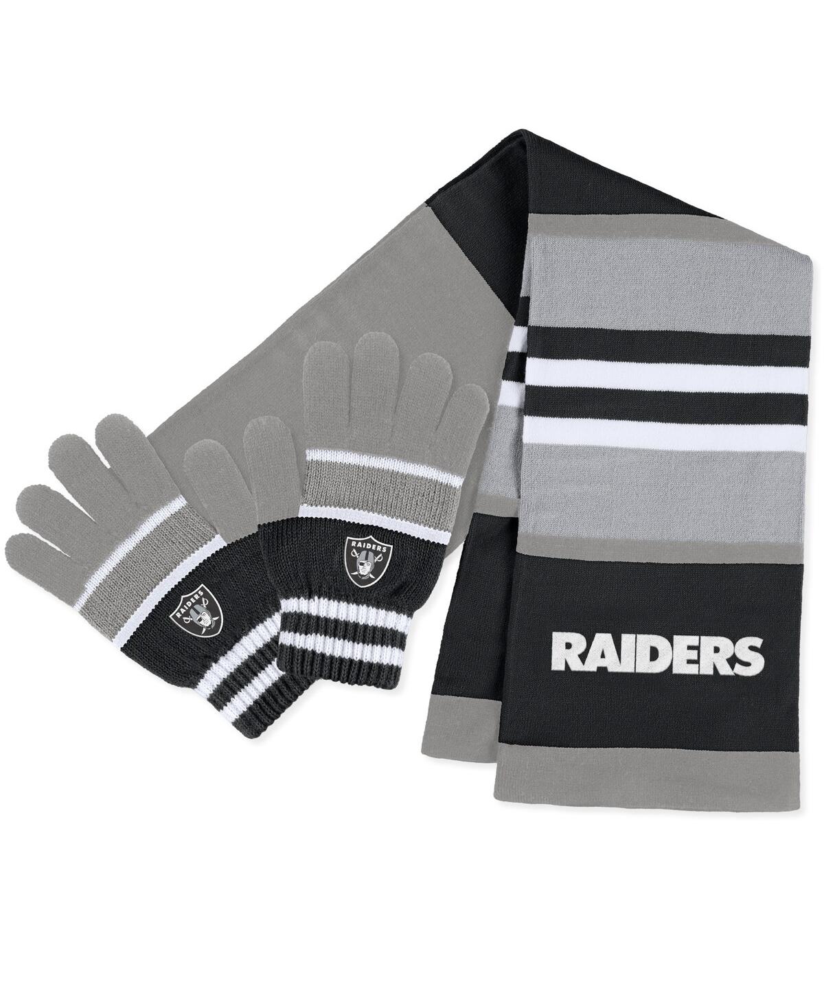 Wear By Erin Andrews Women's  Las Vegas Raiders Stripe Glove And Scarf Set In Gray,black