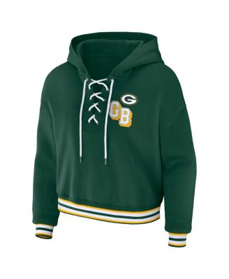 Women's Green Green Bay Packers Plus Size Lace-Up Pullover Hoodie