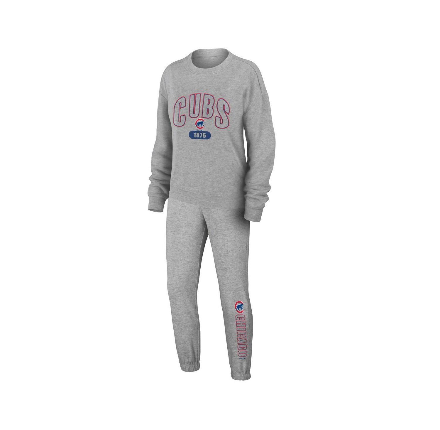 Women's Gray Chicago Cubs Knitted T-shirt and Pants Lounge Set