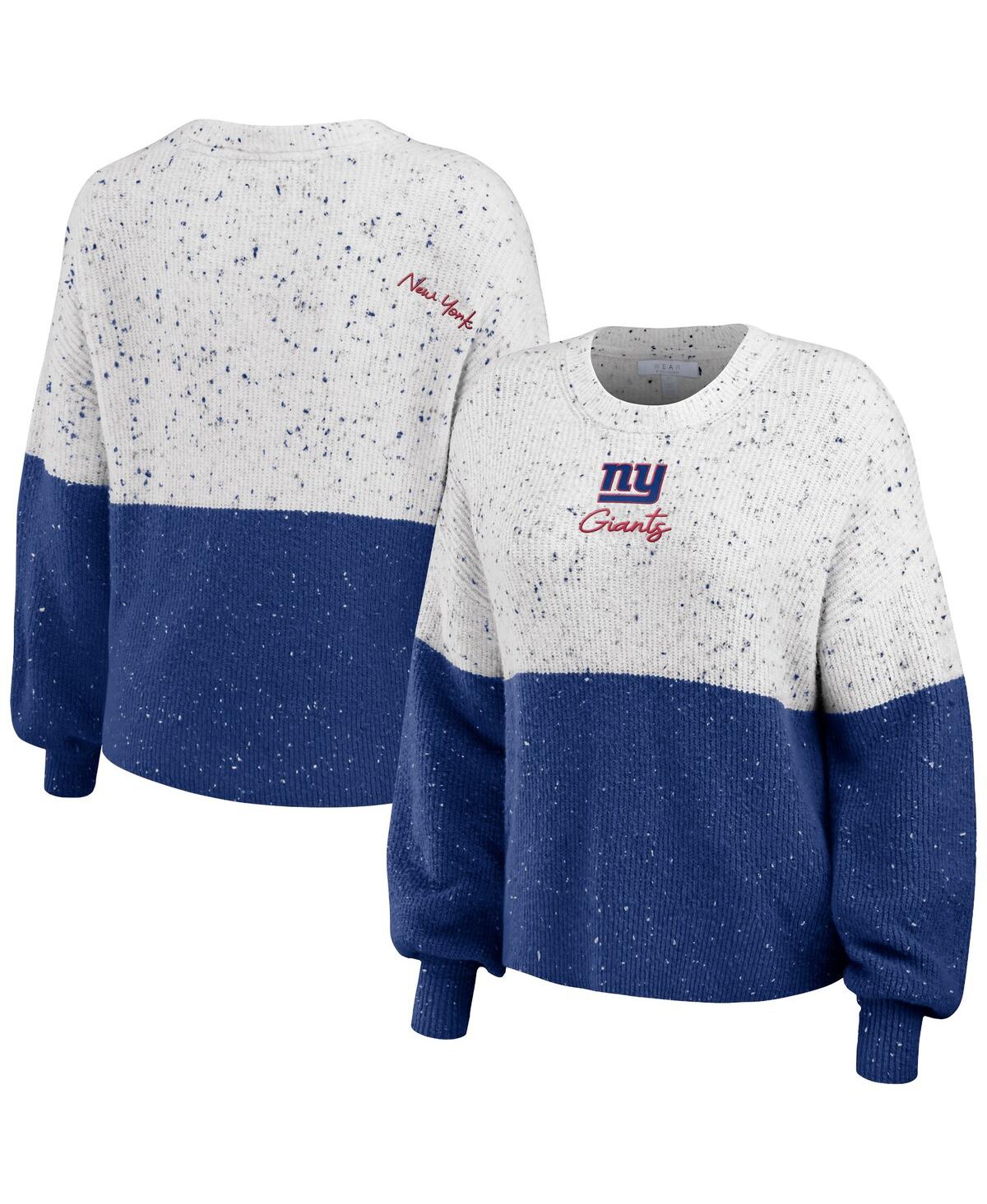 Wear By Erin Andrews Women's  White, Royal New York Giants Color-block Pullover Sweater In White,royal