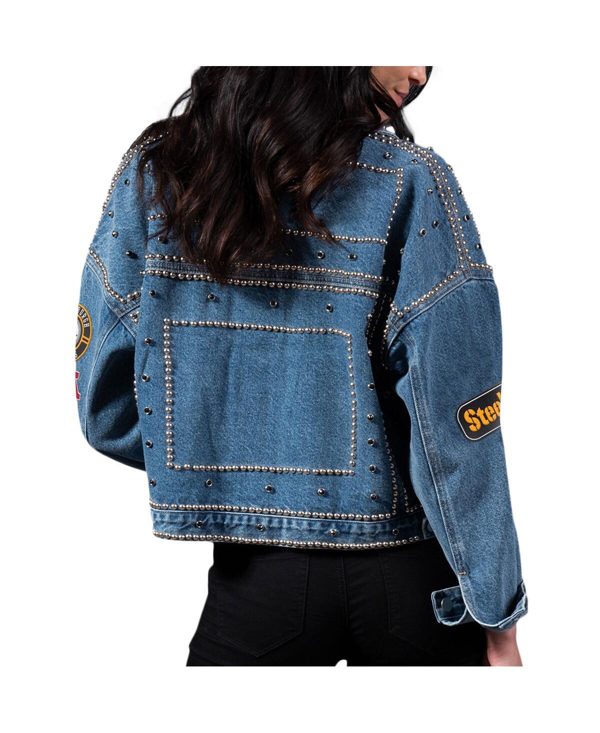 Shop G-iii 4her By Carl Banks Women's  Pittsburgh Steelers First Finish Medium Denim Full-button Jacket In Blue