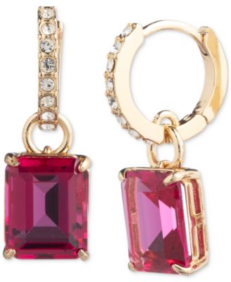Gold-Tone Color Stone Charm Pav&eacute; Huggie Hoop Earrings