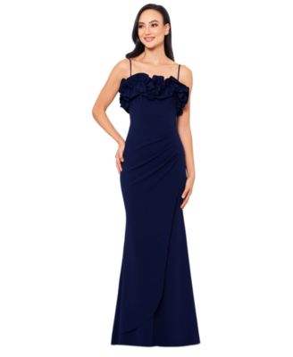 XSCAPE - Women's Ruffled Sleeveless Scuba Crepe Gown