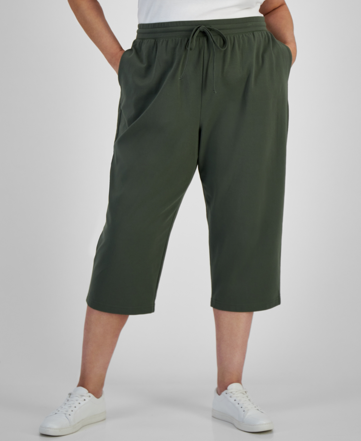 Style & Co Plus Size Knit Pull-on Capri Pants, Created For Macy's In Oliva