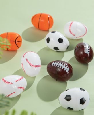 48 Pack 2.25" H Easter Plastic Fillable Sports Eggs, 12 of Each Basketball, Football, Baseball, Soccer