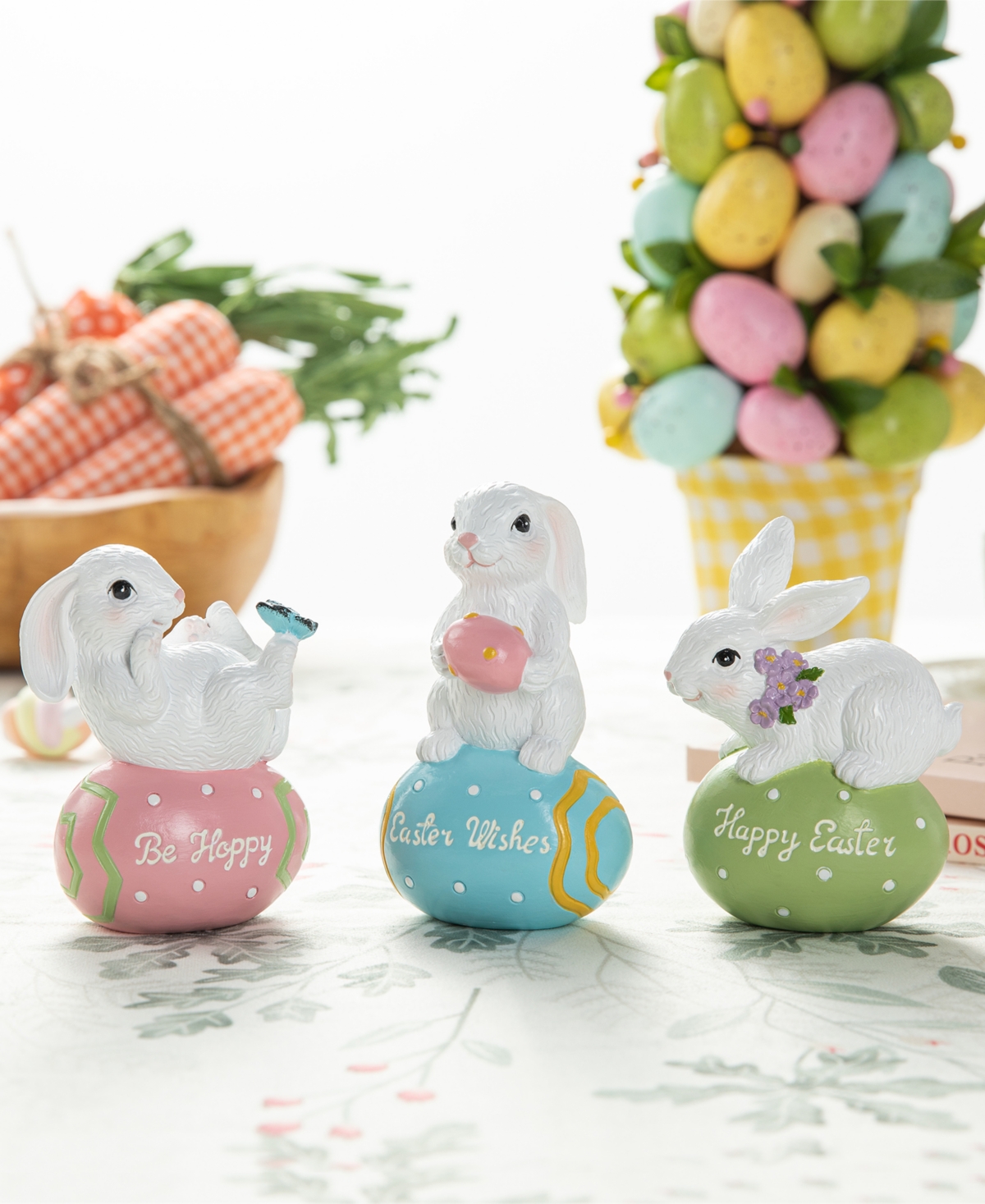 Glitzhome 4.5" H Easter Resin Bunny Table Decor, Set Of 3 In Multi