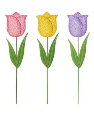 24" H Easter Metal Tulips Yard Stake, Set of 3