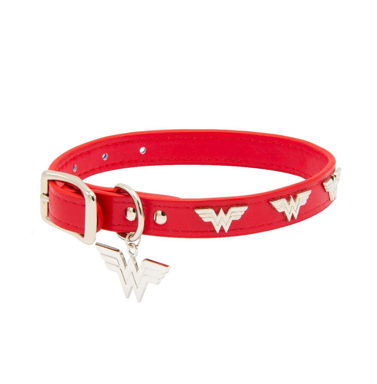 Dc Comics Pet Collar, Faux Leather Dog Collar, Wonder Woman - Red