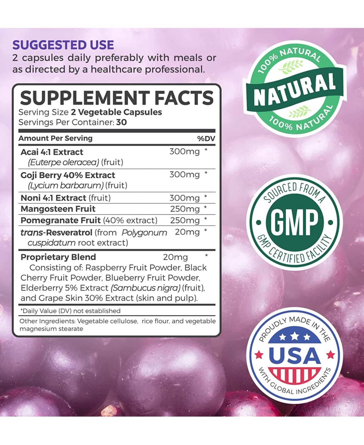 Healths Harmony Super Antioxidant Capsules, Powerful Super Food Antioxidant Daily Blend - Acai Berry, Goji, Pomegranate & Trans Resveratrol, Health's