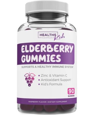 Elderberry Gummies For Kids, Immune Support Gummies, Raspberry, Health's Harmony, 90ct