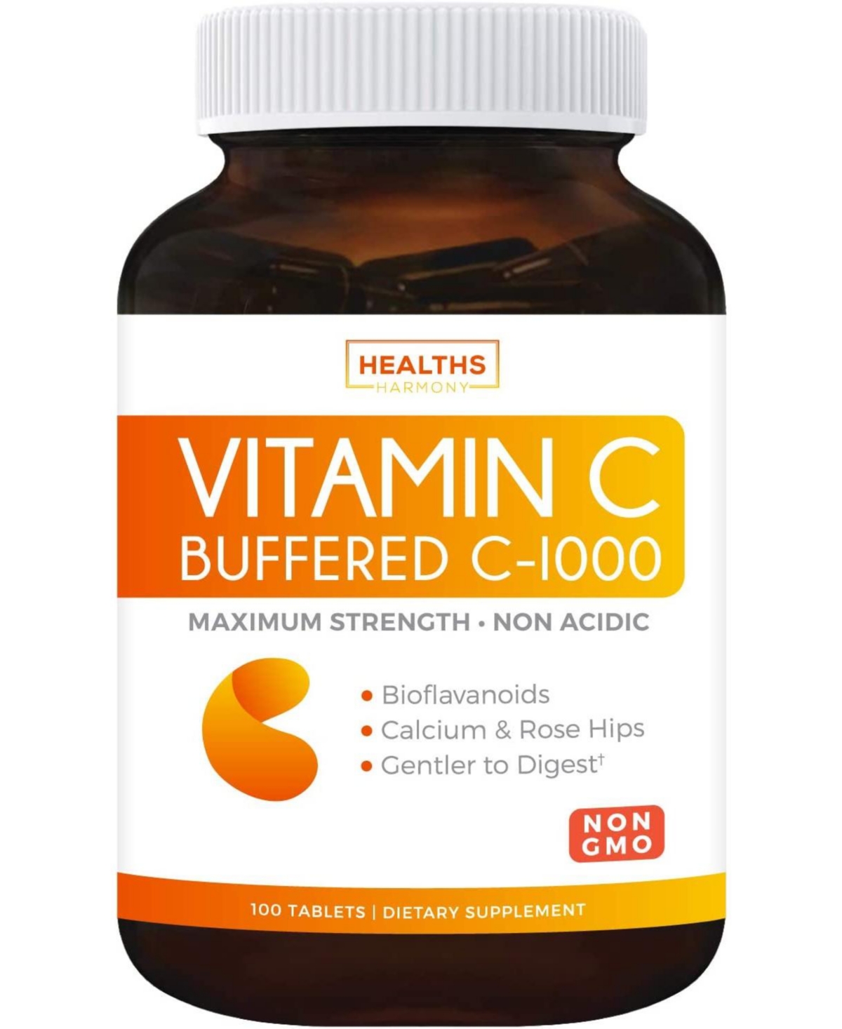 Buffered Vitamin C 1000mg Tablets (Non-gmo) Immune Support Supplement with Vit C, Citrus Bioflavonoids, Calcium Ascorbate and Rose Hips