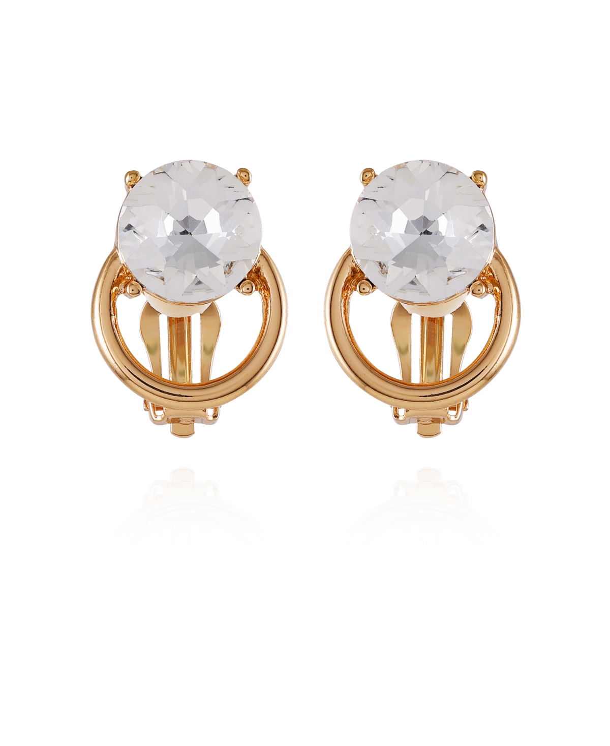 T Tahari Gold-tone Clear Glass Stone Clip On Stud Earrings