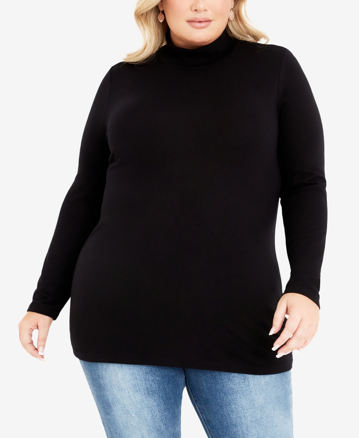 Plus Size Everly High Rolled Neck Tunic Top - Black