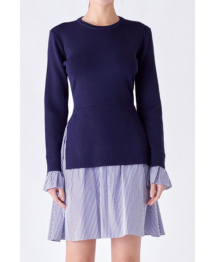 English Factory Women's Poplin Combo Knit Dress - Macy's