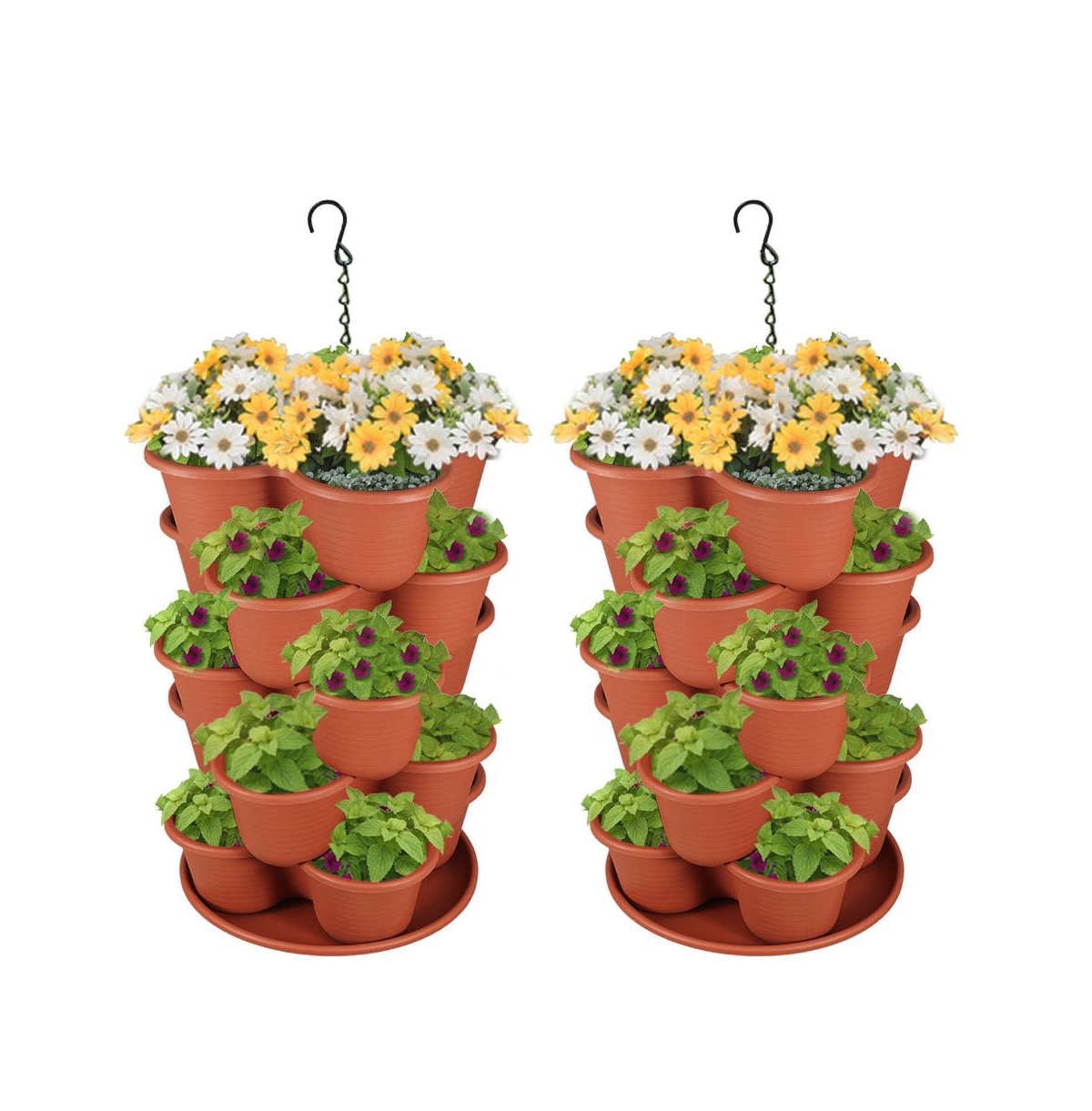 2-Pack of 5-Tier Stackable Planter Vertical, Planters 15'' x 22.8'' - Brown
