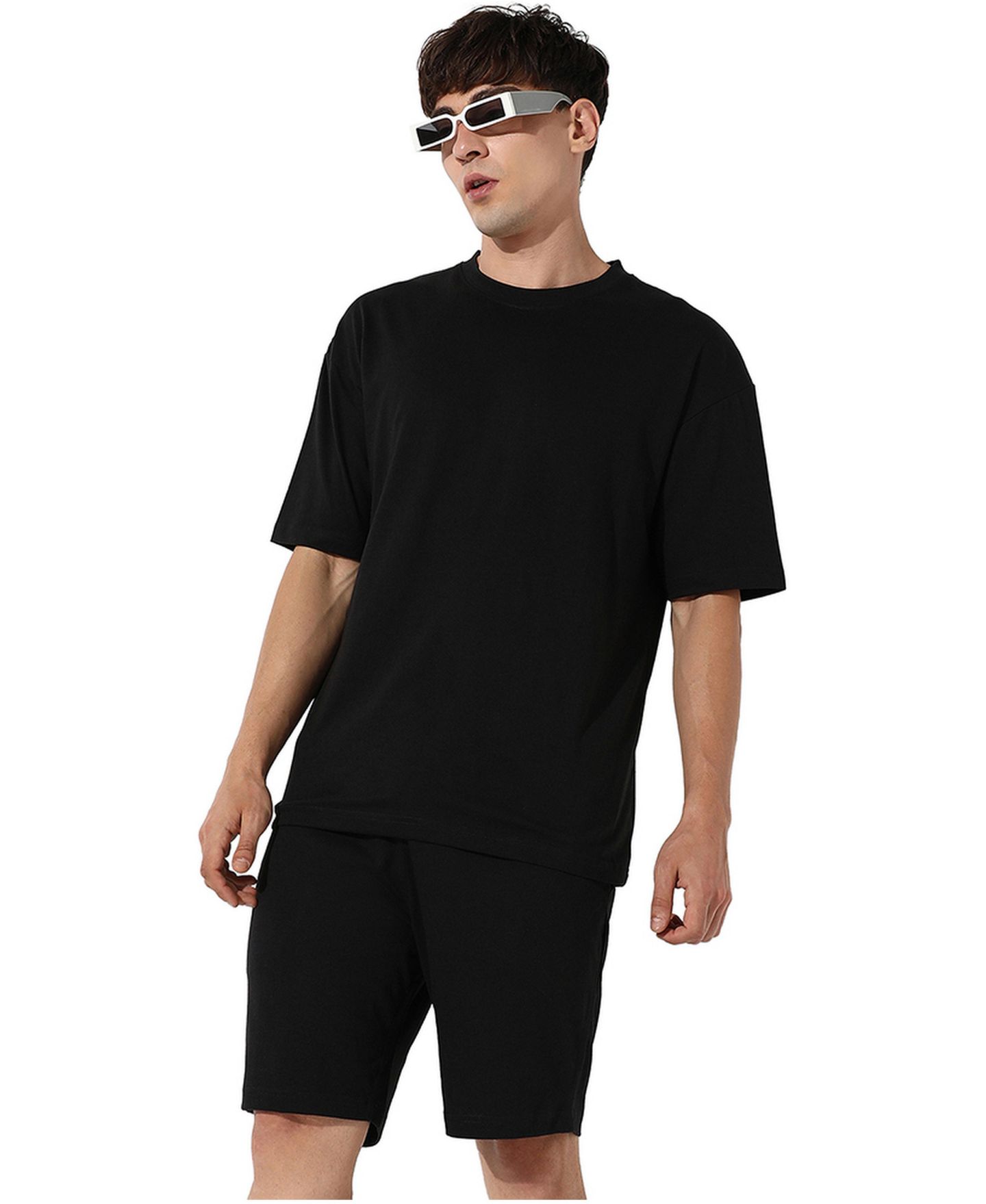 Мужские комплекты Cahoot Oversized Solid Black Casual Co-Ord Set, цвет: Чёрный — фото 2