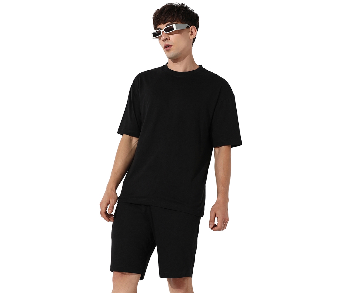 Campus Sutra Men's Oversized SolidCasual Co-Ord Set - Black