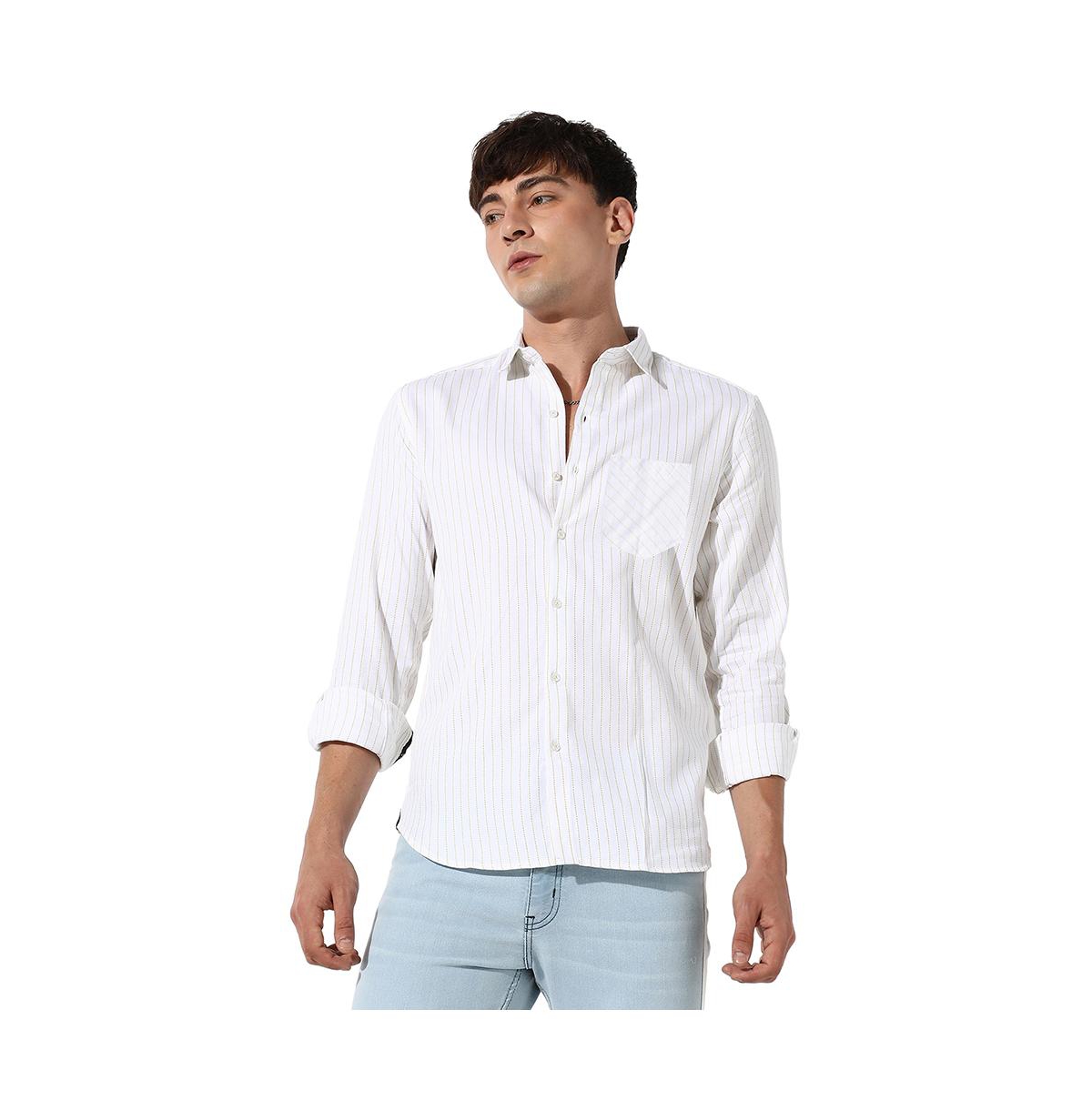 Men's White Chalk Striped Shirt - White