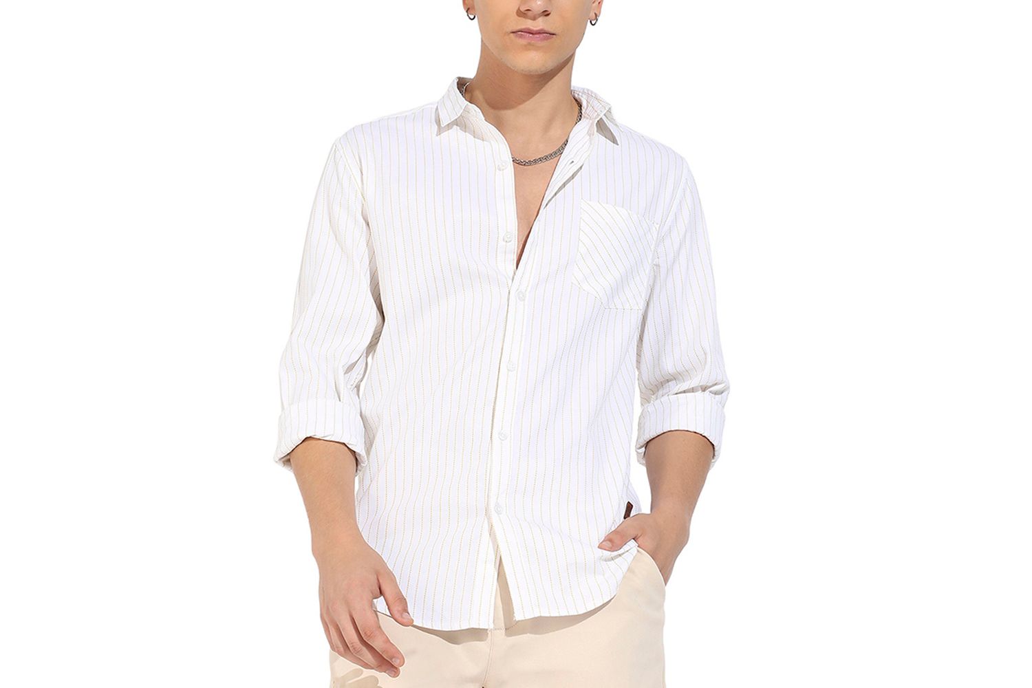 Men's White Chalk Striped Shirt