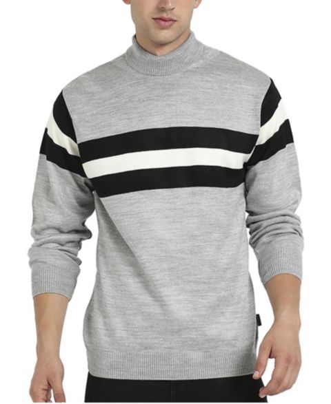 Мужской свитер Cahoot Campus Sutra Light Grey Relaxed Horizontal Striped Pullover, цвет: Светлый серый