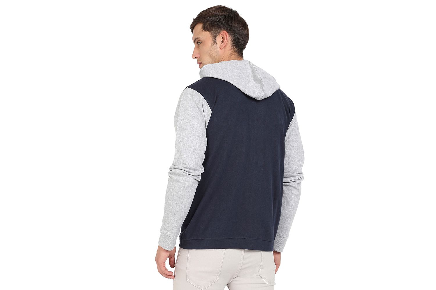 Men's Grey and Navy Blue Button-Front Jacket With Contrast Detail