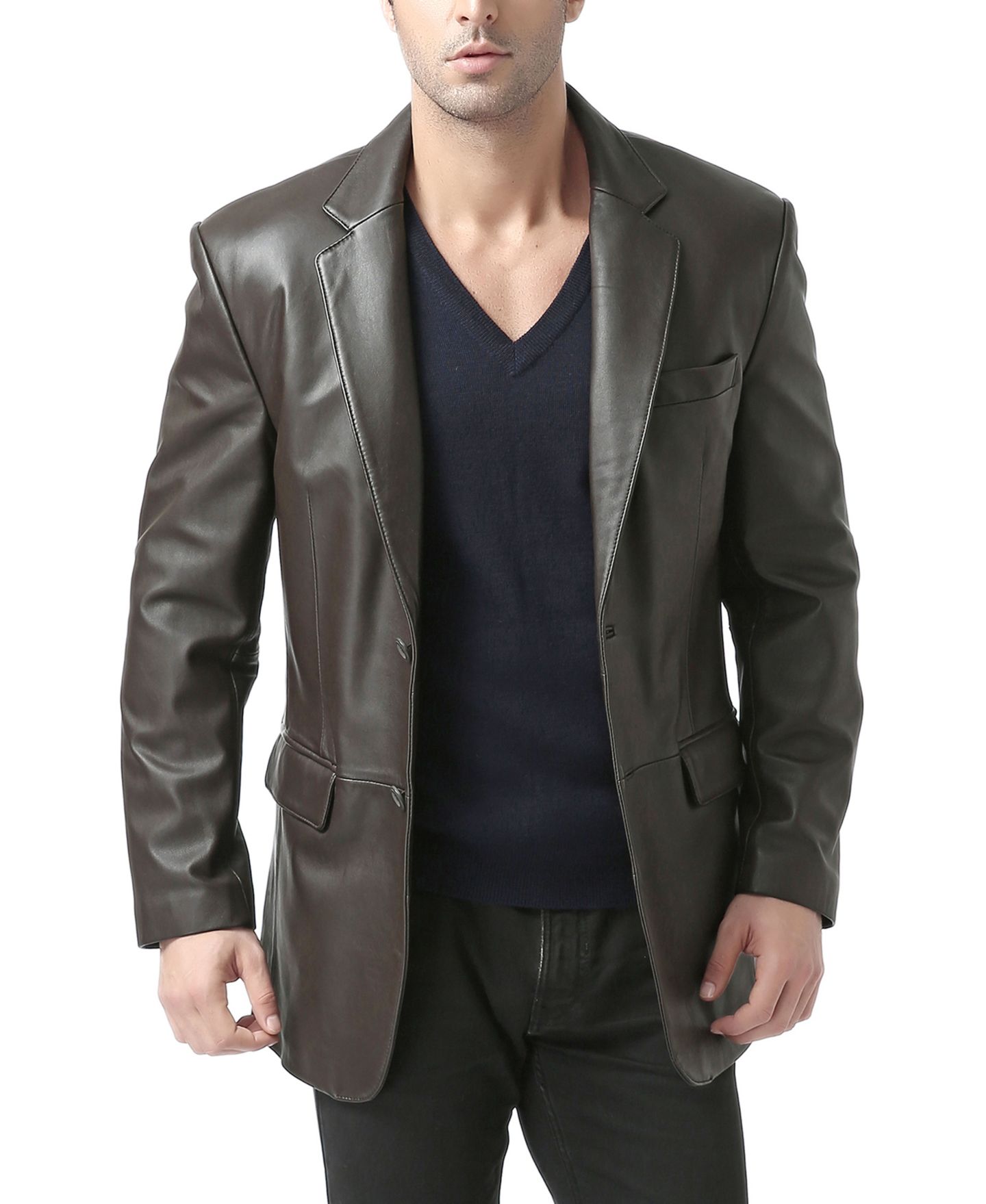 Мужской пиджак BGSD Men Classic Two-Button Leather Blazer - Tall, цвет: Тёмно-коричневый — фото 1