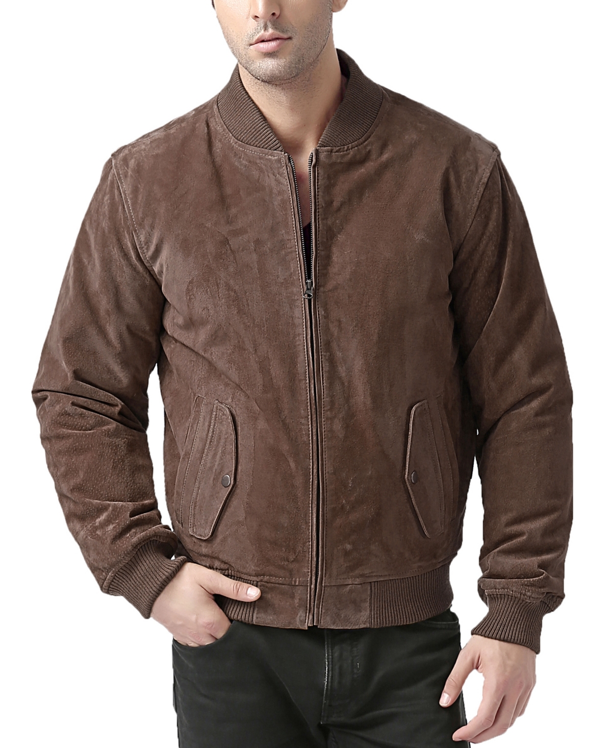 Men Urban Leather Bomber Jacket - Big and Tall - Navy