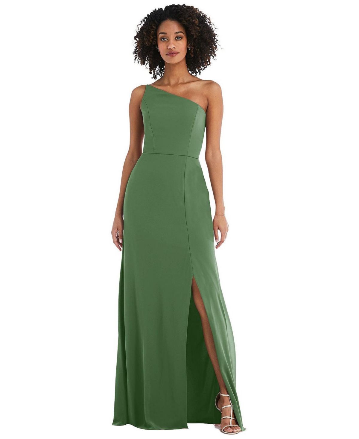 Women's Skinny One-Shoulder Trumpet Gown with Front Slit - Vineyard green