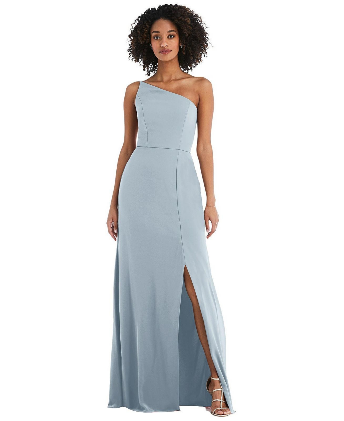 Women's Skinny One-Shoulder Trumpet Gown with Front Slit - Vineyard green