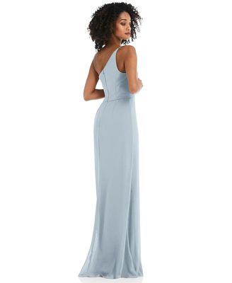 Women's Skinny One-Shoulder Trumpet Gown with Front Slit