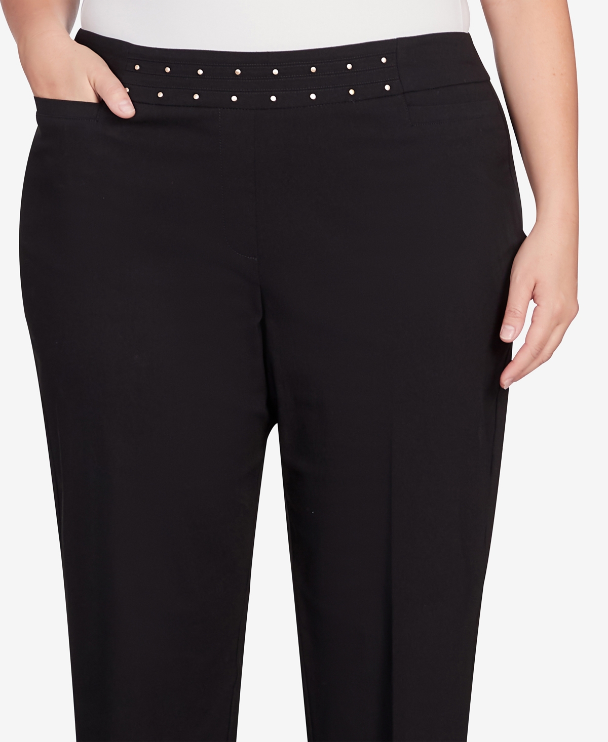 Alfred Dunner Plus Size Neutral Territory Embellished Waist Short Length Pants