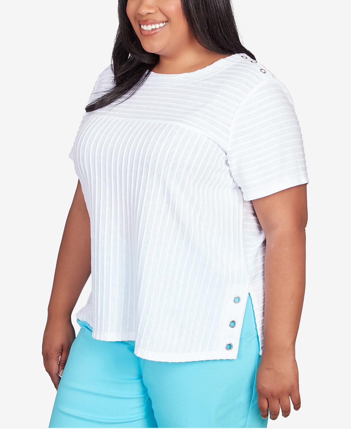 Alfred Dunner Plus Size Classic Brights Solid Texture Split Shirttail T-shirt