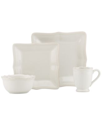 Dinnerware, French Perle Bead White Square 4 Piece Place Setting